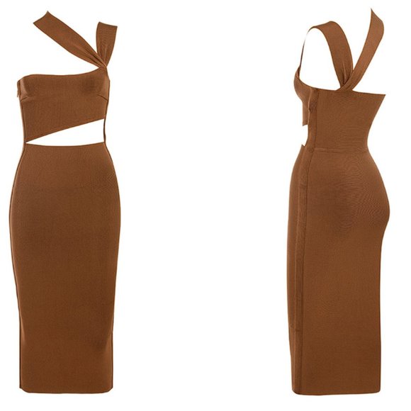 HOUSE OF CB 'Aina' Tan Cut Out Bandage Midi Dress NWOT - Picture 6 of 11